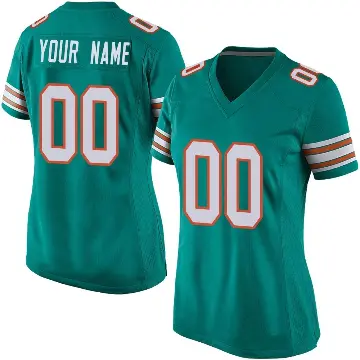 ＃00 Women's Custom Aqua Game Miami Dolphins Alternate Jersey