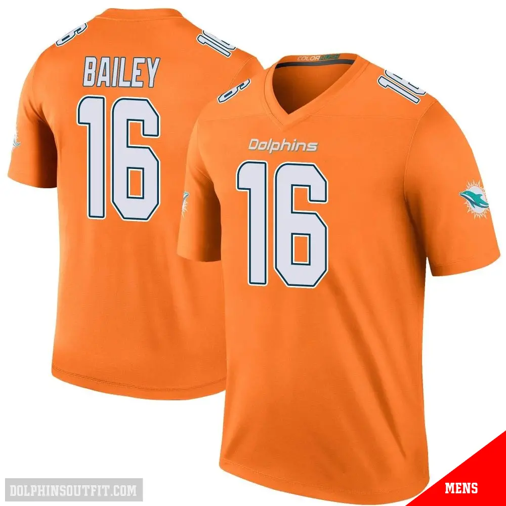 ＃16 Men's Jake Bailey Orange Legend Miami Dolphins Color Rush Jersey