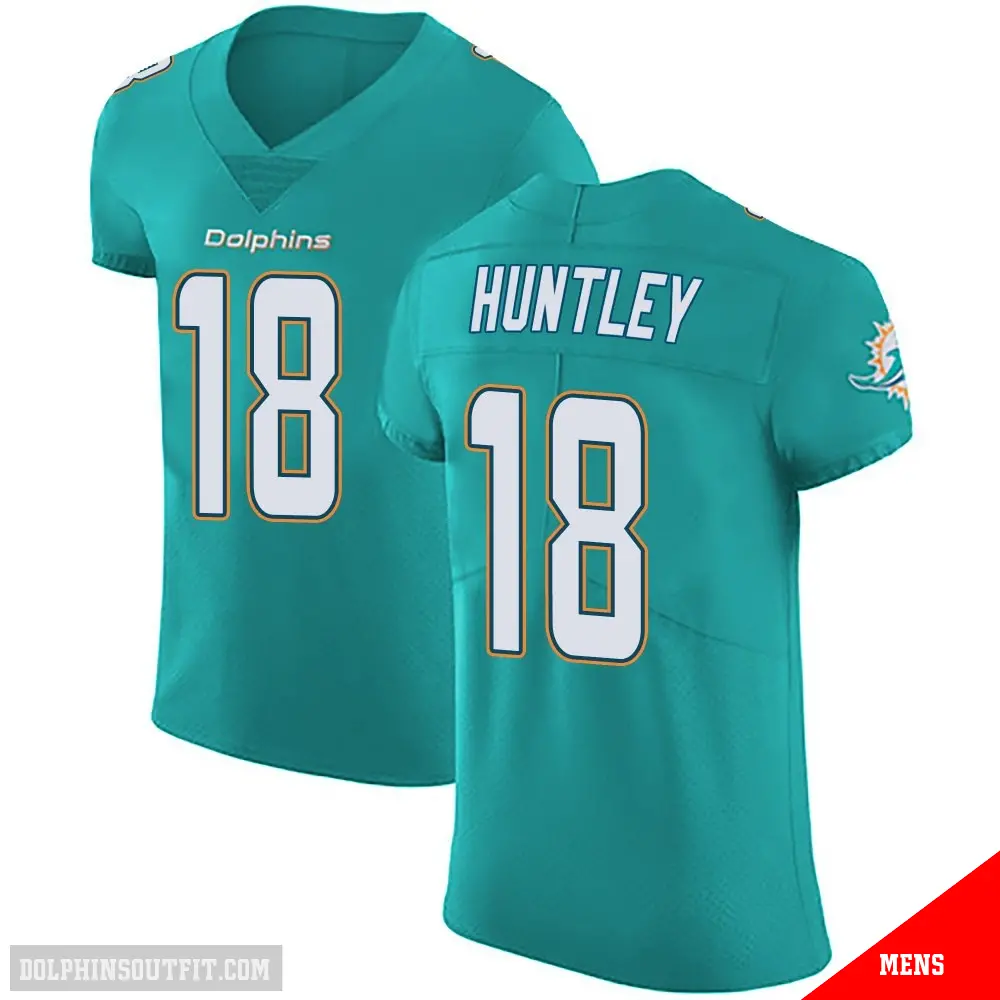 ＃18 Men's Tyler Huntley Green Elite Miami Dolphins Aqua Team Color Vapor Untouchable Jersey