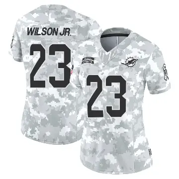 ＃23 Women's Jeff Wilson Jr. Arctic Camo Limited Miami Dolphins 2024 Salute to Service Jersey