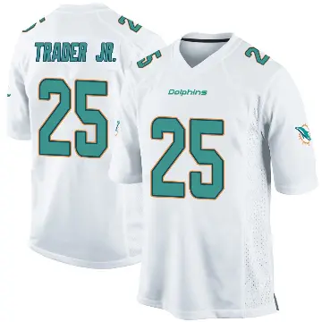 ＃25 Men's Dante Trader Jr. White Game Miami Dolphins Jersey