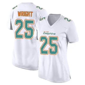 ＃25 Women's Jaylen Wright White Game Miami Dolphins Fashion Jersey