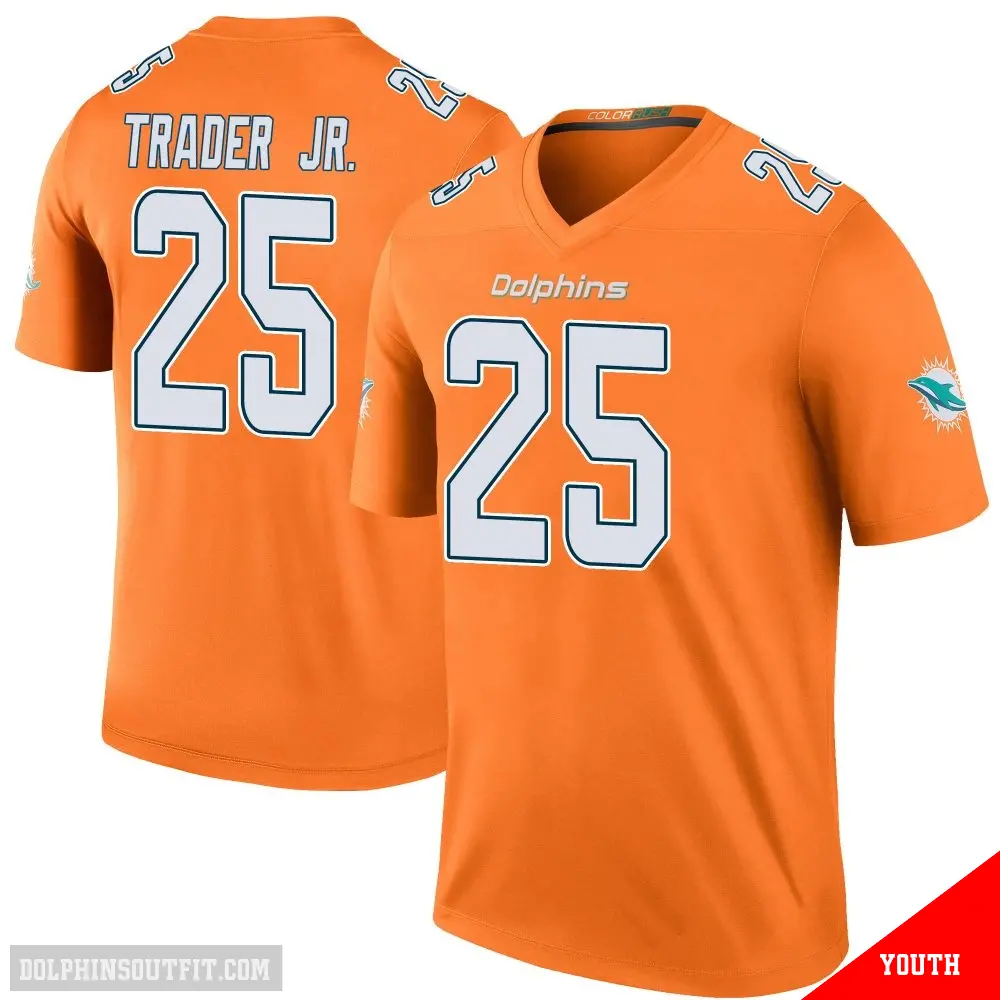 ＃25 Youth Dante Trader Jr. Orange Legend Miami Dolphins Color Rush Jersey