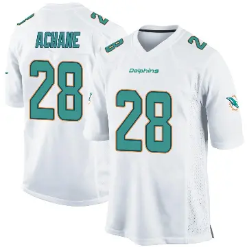 ＃28 Youth De'Von Achane White Game Miami Dolphins Jersey