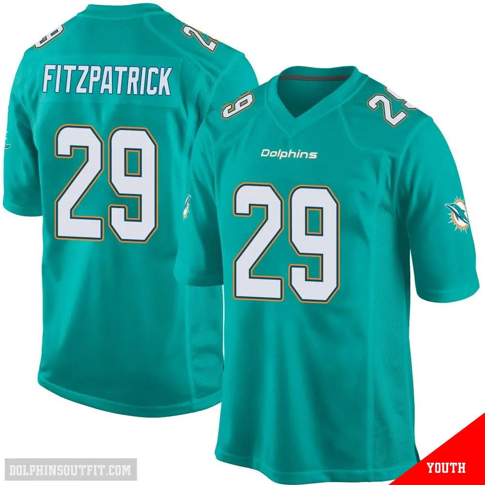 ＃29 Youth Minkah Fitzpatrick Aqua Game Miami Dolphins Team Color Jersey