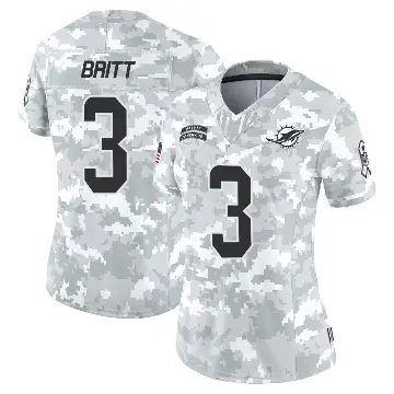 ＃3 Women's K.J. Britt Arctic Camo Limited Miami Dolphins 2024 Salute to Service Jersey