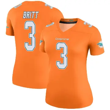 ＃3 Women's K.J. Britt Orange Legend Miami Dolphins Color Rush Jersey