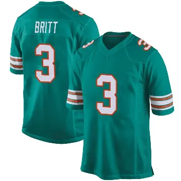＃3 Youth K.J. Britt Aqua Game Miami Dolphins Alternate Jersey