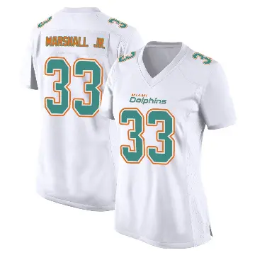 ＃33 Women's Jason Marshall Jr. White Game Miami Dolphins Fashion Jersey