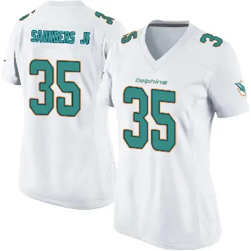 ＃35 Women's John Saunders Jr. White Game Miami Dolphins Jersey