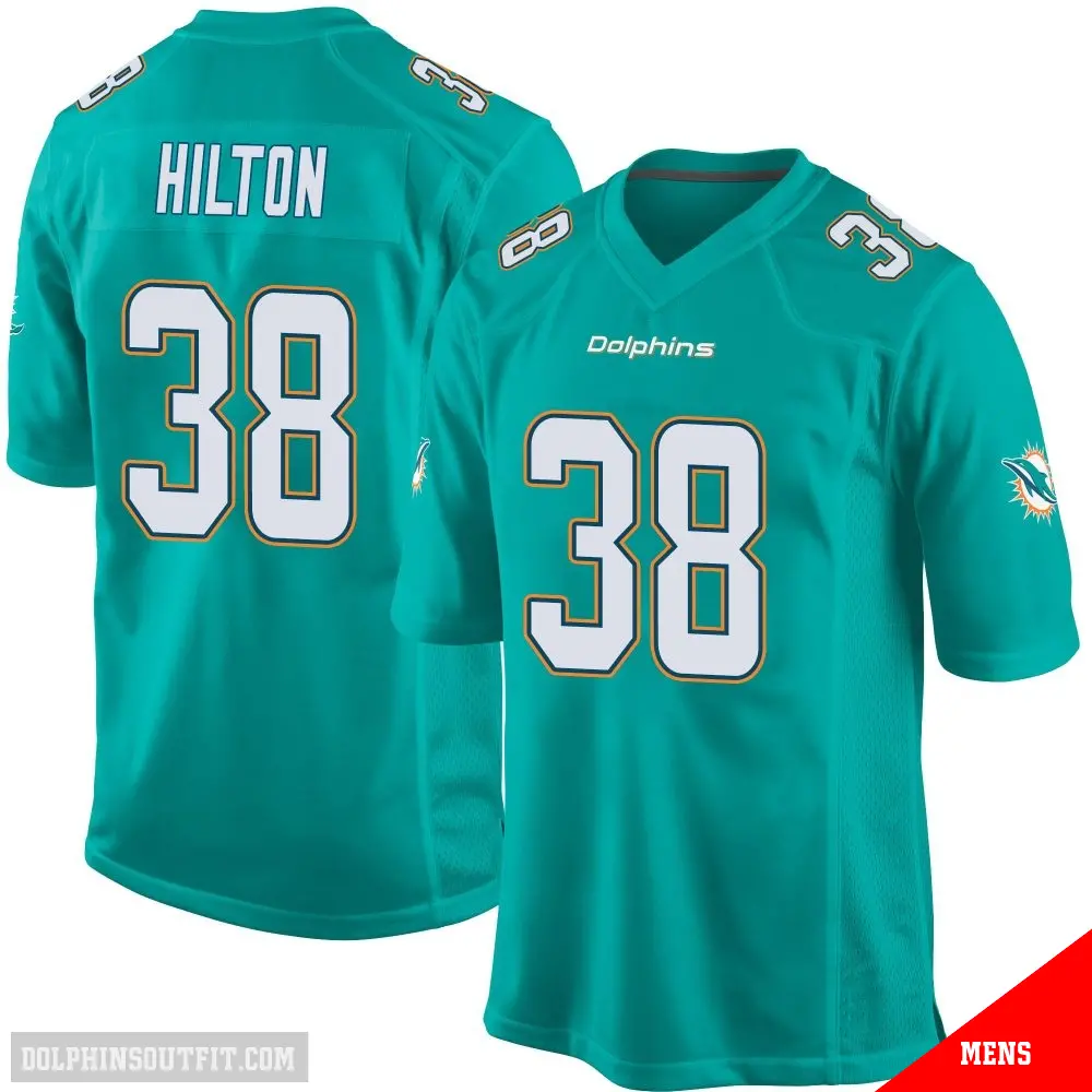 ＃38 Men's Mike Hilton Aqua Game Miami Dolphins Team Color Jersey
