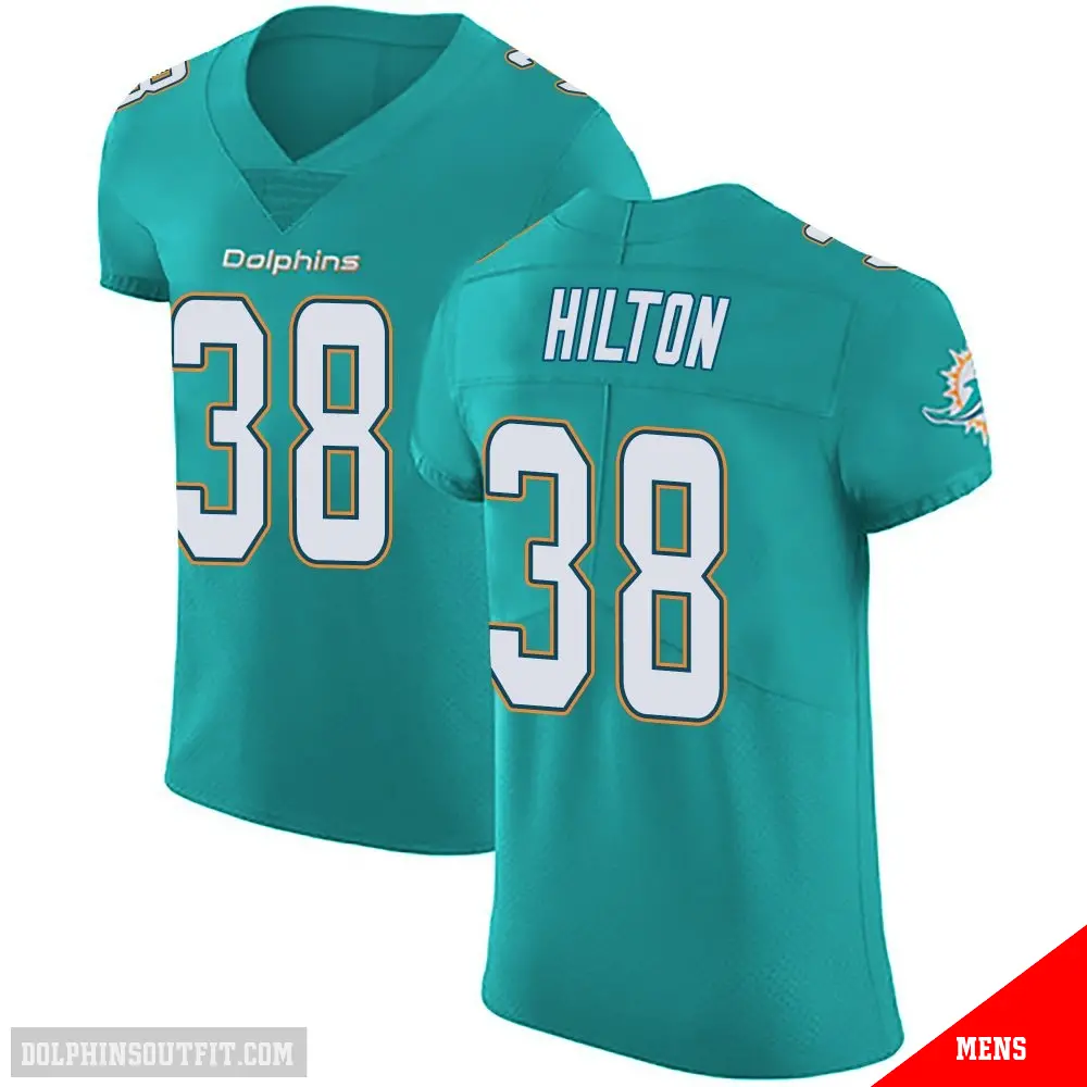 ＃38 Men's Mike Hilton Green Elite Miami Dolphins Aqua Team Color Vapor Untouchable Jersey