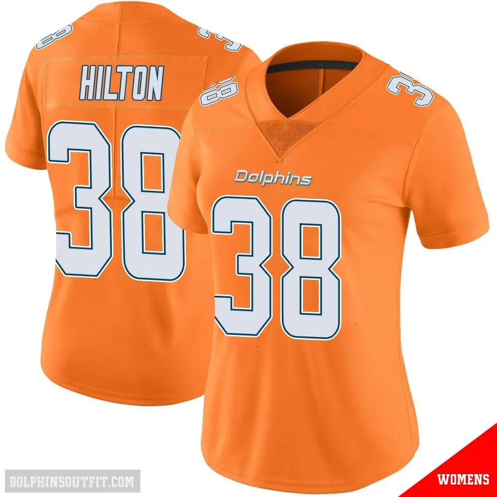 ＃38 Women's Mike Hilton Orange Limited Miami Dolphins Color Rush Jersey