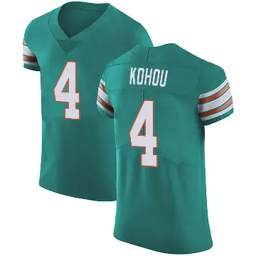 ＃4 Men's Kader Kohou Green Elite Miami Dolphins Aqua Alternate Vapor Untouchable Jersey