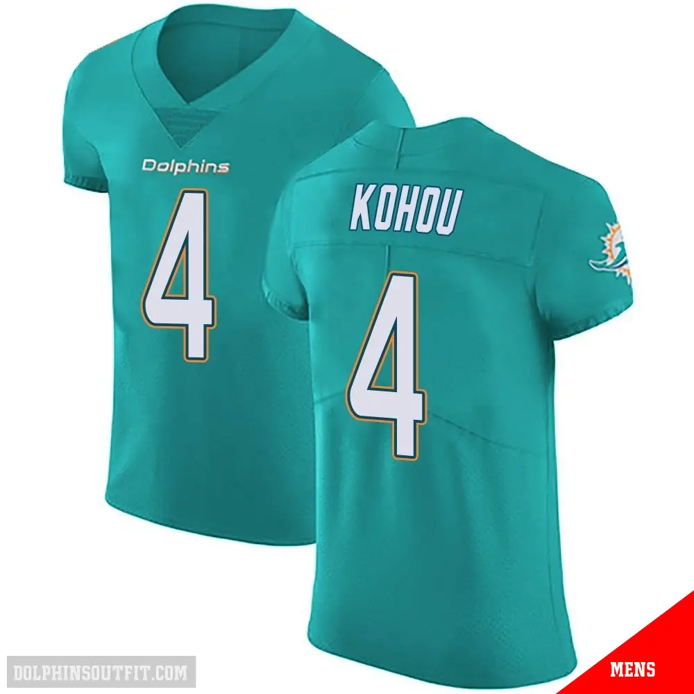 ＃4 Men's Kader Kohou Green Elite Miami Dolphins Aqua Team Color Vapor Untouchable Jersey