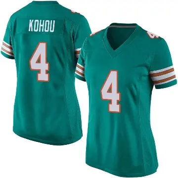 ＃4 Women's Kader Kohou Aqua Game Miami Dolphins Alternate Jersey