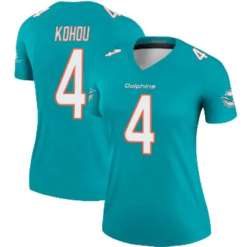＃4 Women's Kader Kohou Aqua Legend Miami Dolphins Jersey