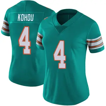 ＃4 Women's Kader Kohou Aqua Limited Miami Dolphins Alternate Vapor Untouchable Jersey