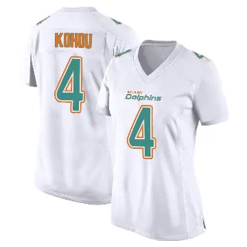 ＃4 Women's Kader Kohou White Game Miami Dolphins Fashion Jersey