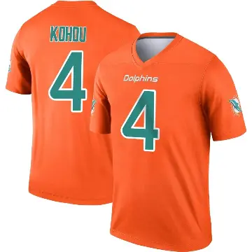 ＃4 Youth Kader Kohou Orange Legend Miami Dolphins Inverted Jersey