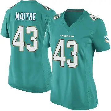 ＃43 Women's Jason Maitre Aqua Game Miami Dolphins Team Color Jersey