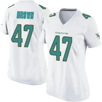 ＃47 Women's Cam Brown White Game Miami Dolphins Jersey