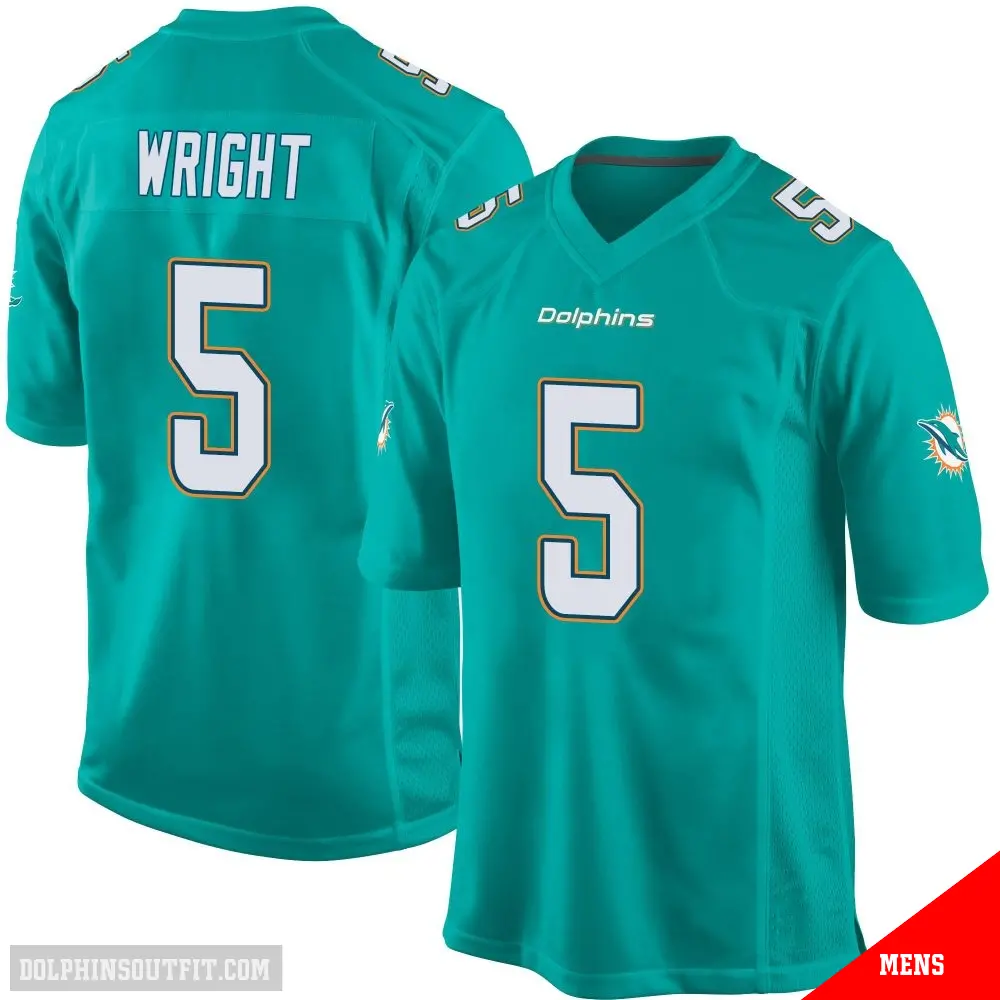 ＃5 Men's Jaylen Wright Aqua Game Miami Dolphins Team Color Jersey
