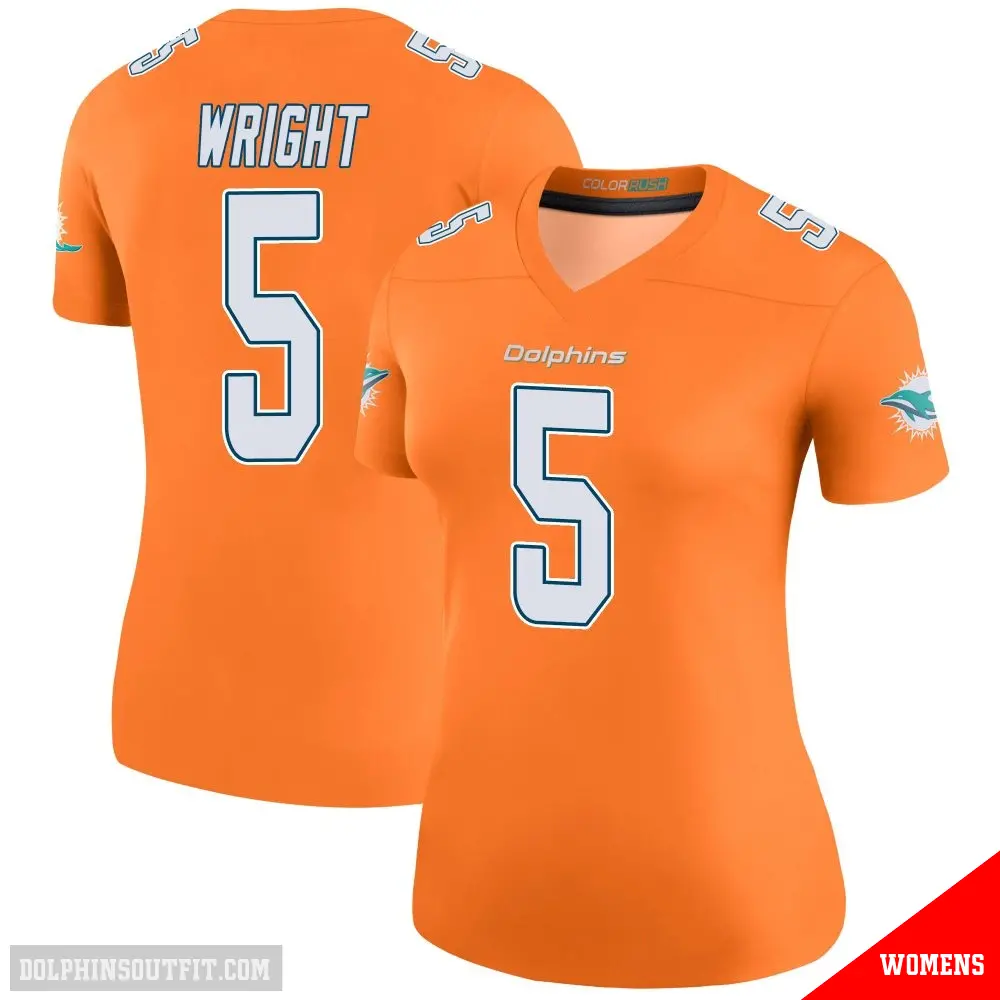＃5 Women's Jaylen Wright Orange Legend Miami Dolphins Color Rush Jersey