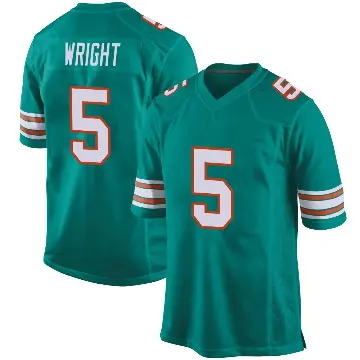 ＃5 Youth Jaylen Wright Aqua Game Miami Dolphins Alternate Jersey