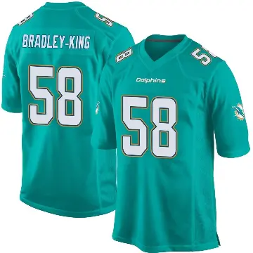 ＃58 Men's William Bradley-King Aqua Game Miami Dolphins Team Color Jersey