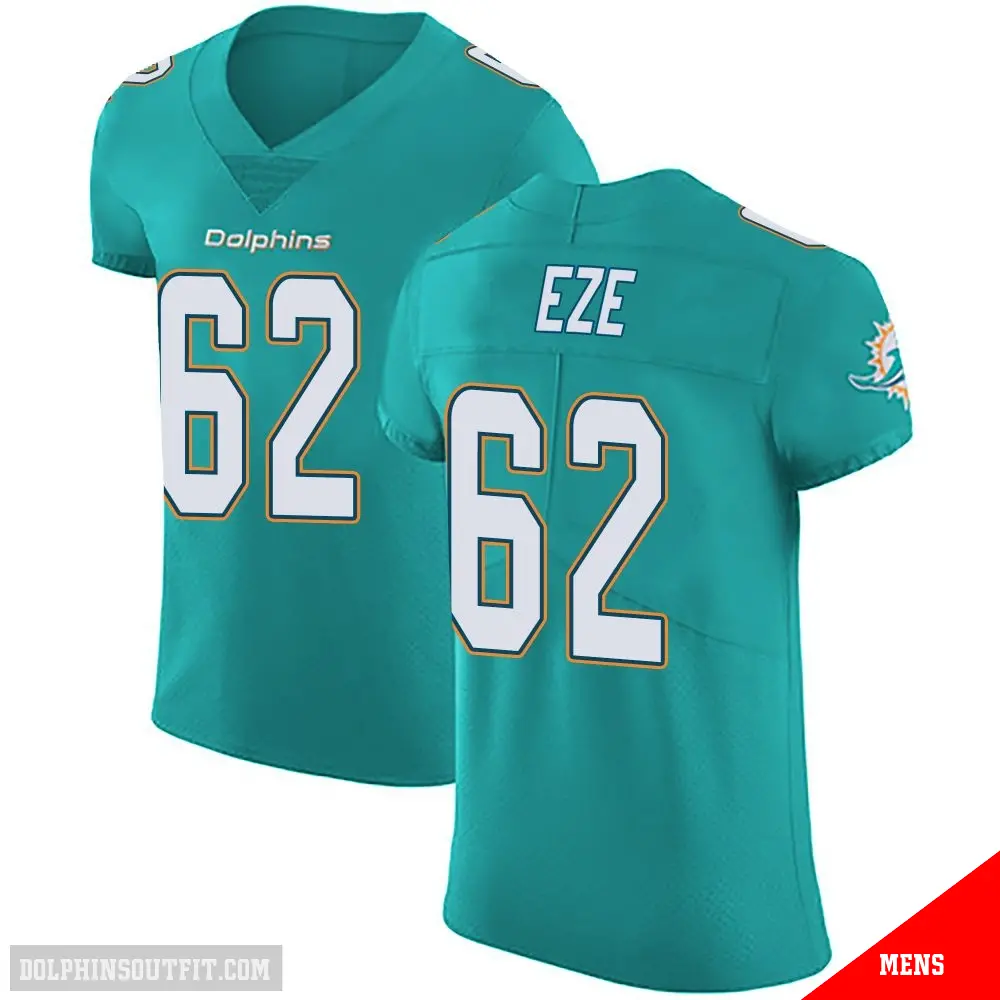＃62 Men's Obinna Eze Green Elite Miami Dolphins Aqua Team Color Vapor Untouchable Jersey