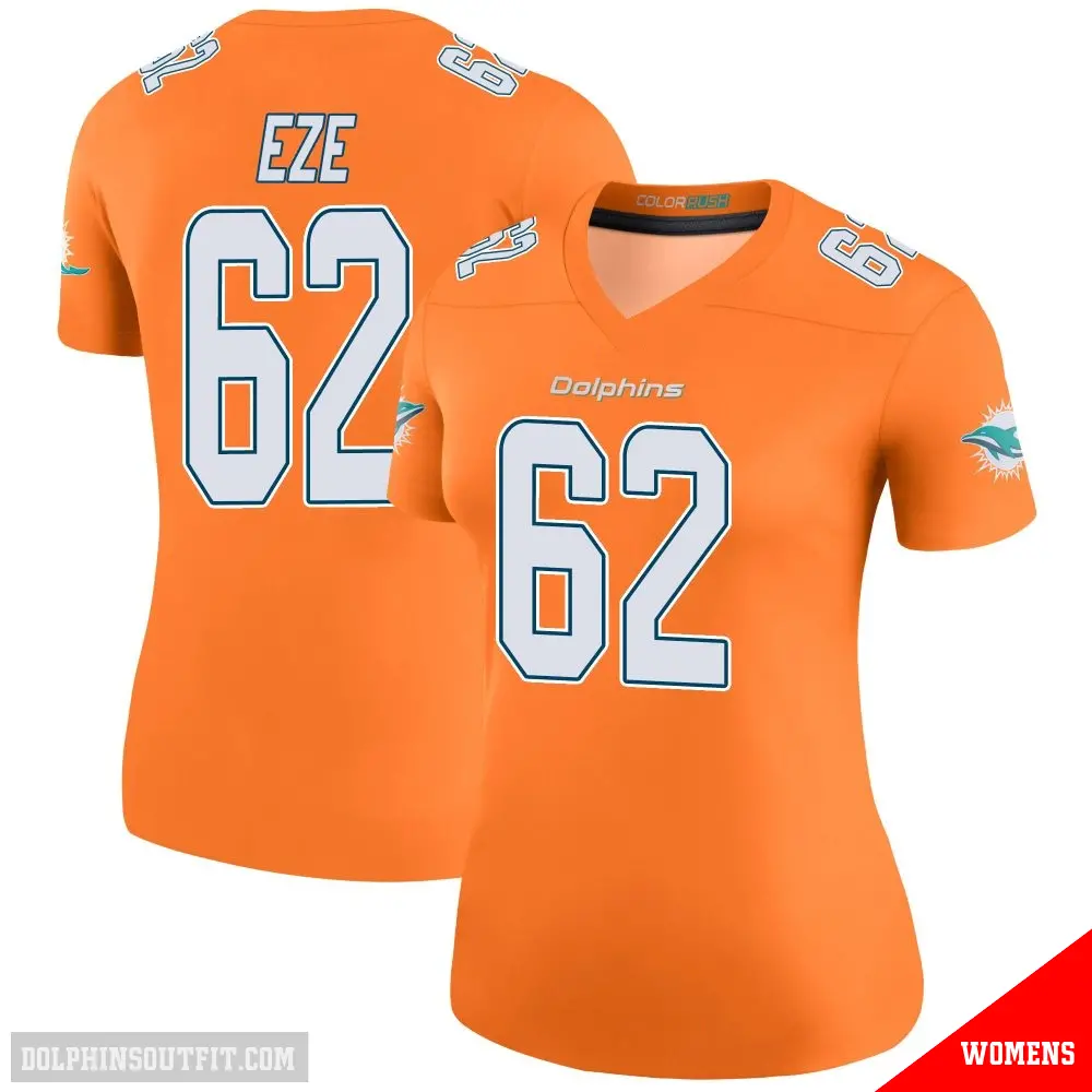 ＃62 Women's Obinna Eze Orange Legend Miami Dolphins Color Rush Jersey