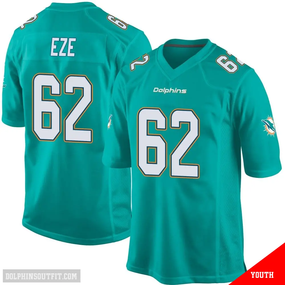 ＃62 Youth Obinna Eze Aqua Game Miami Dolphins Team Color Jersey