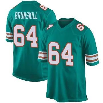 ＃64 Men's Daniel Brunskill Aqua Game Miami Dolphins Alternate Jersey