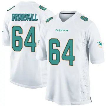 ＃64 Men's Daniel Brunskill White Game Miami Dolphins Jersey