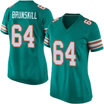 ＃64 Women's Daniel Brunskill Aqua Game Miami Dolphins Alternate Jersey