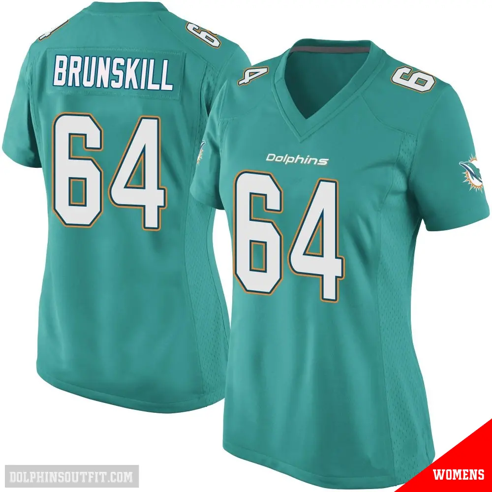 ＃64 Women's Daniel Brunskill Aqua Game Miami Dolphins Team Color Jersey