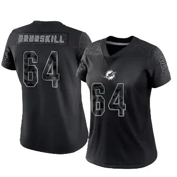 ＃64 Women's Daniel Brunskill Black Limited Miami Dolphins Reflective Jersey