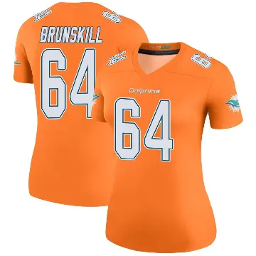 ＃64 Women's Daniel Brunskill Orange Legend Miami Dolphins Color Rush Jersey