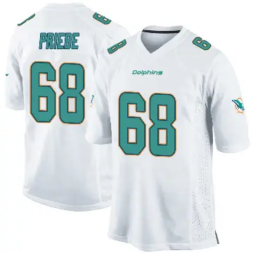＃68 Men's Josh Priebe White Game Miami Dolphins Jersey