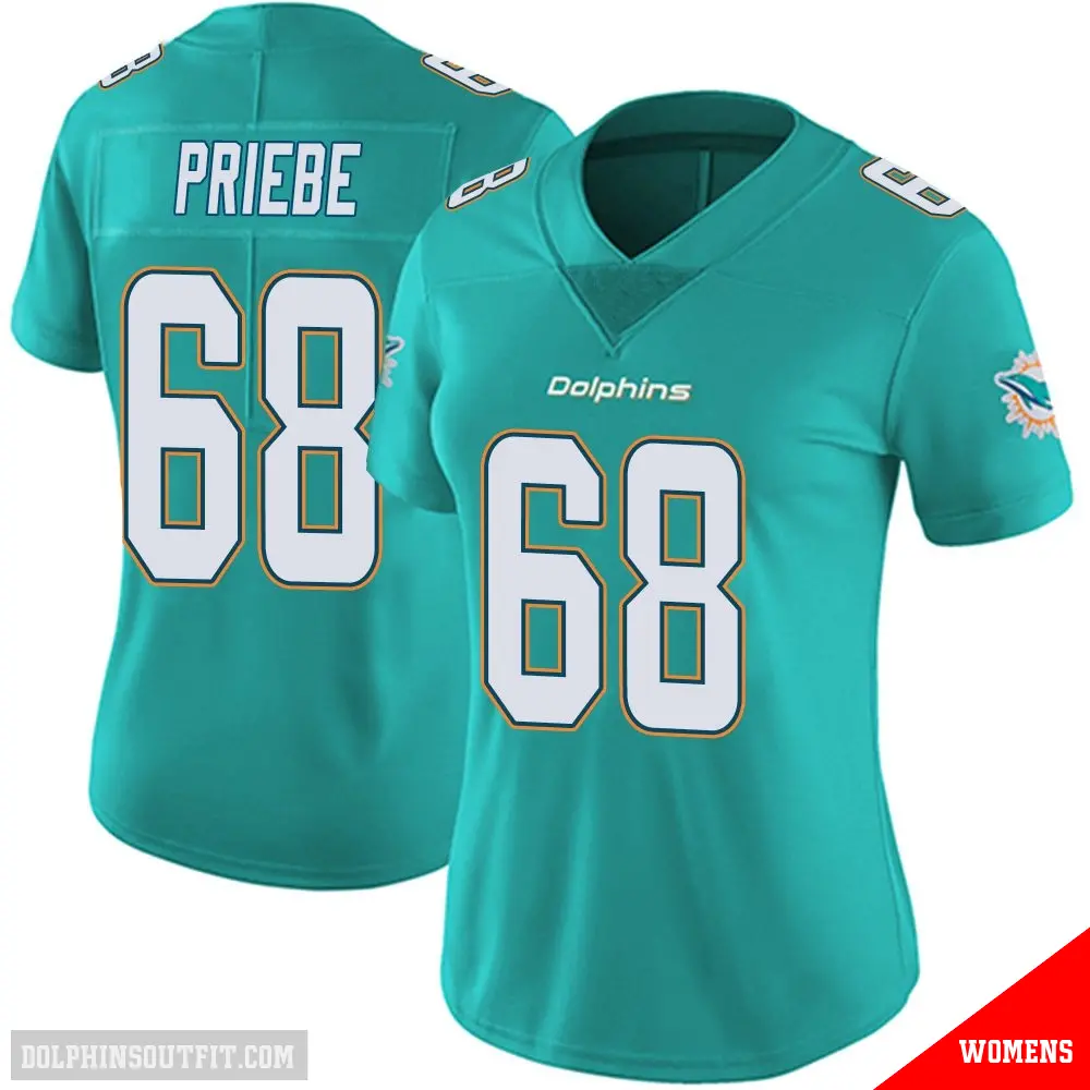 ＃68 Women's Josh Priebe Aqua Limited Miami Dolphins Team Color Vapor Untouchable Jersey