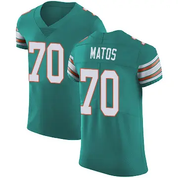 ＃70 Men's Bayron Matos Green Elite Miami Dolphins Aqua Alternate Vapor Untouchable Jersey