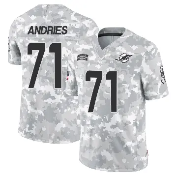 ＃71 Men's Blaise Andries Arctic Camo Limited Miami Dolphins 2024 Salute to Service Jersey