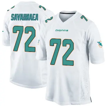 ＃72 Youth Jonah Savaiinaea White Game Miami Dolphins Jersey