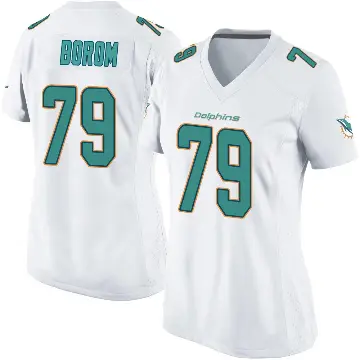 ＃79 Women's Larry Borom White Game Miami Dolphins Jersey