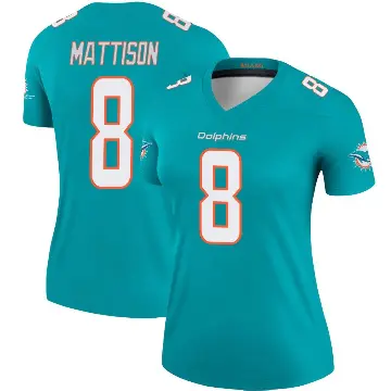 ＃8 Women's Alexander Mattison Aqua Legend Miami Dolphins Jersey