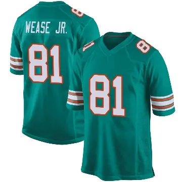 ＃81 Men's Theo Wease Jr. Aqua Game Miami Dolphins Alternate Jersey