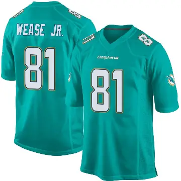 ＃81 Men's Theo Wease Jr. Aqua Game Miami Dolphins Team Color Jersey