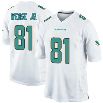 ＃81 Men's Theo Wease Jr. White Game Miami Dolphins Jersey