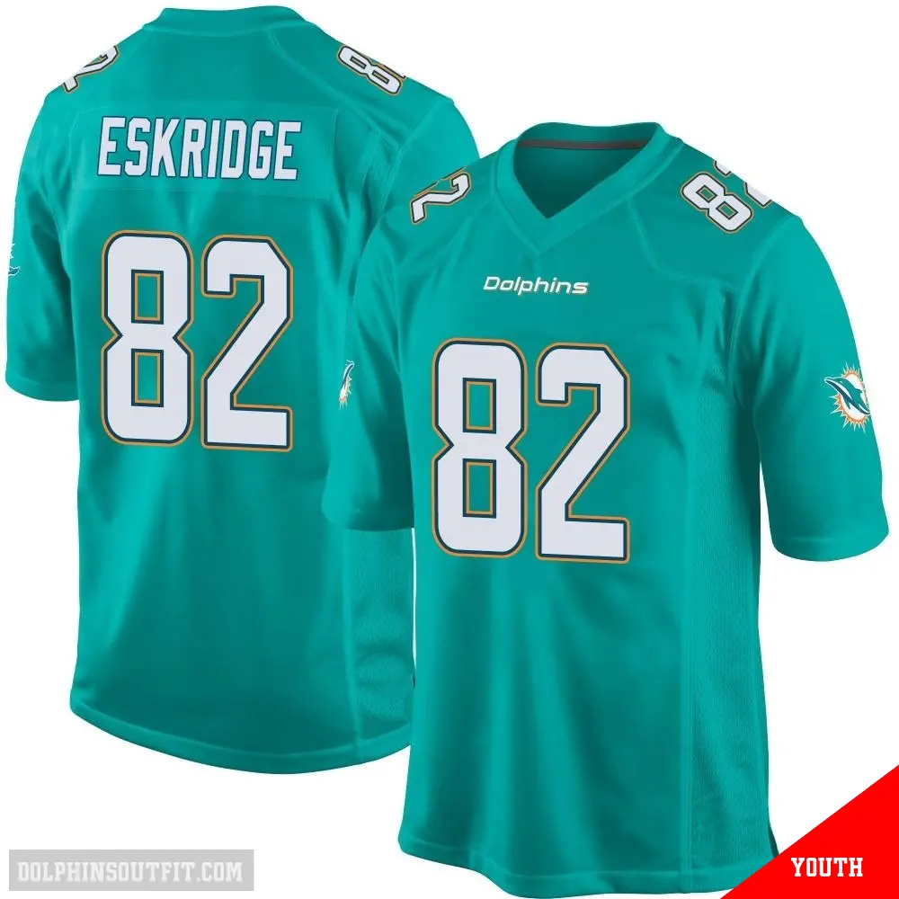 ＃82 Youth Dee Eskridge Aqua Game Miami Dolphins Team Color Jersey